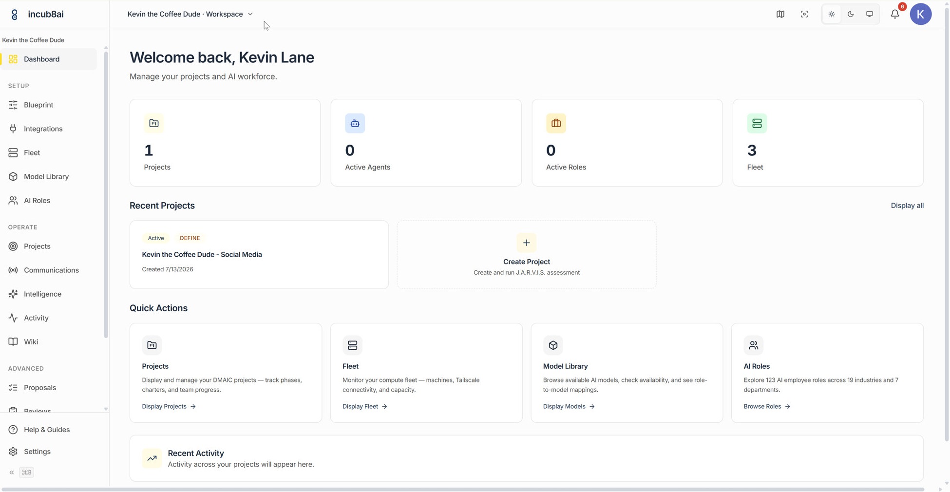 incub8ai workspace dashboard