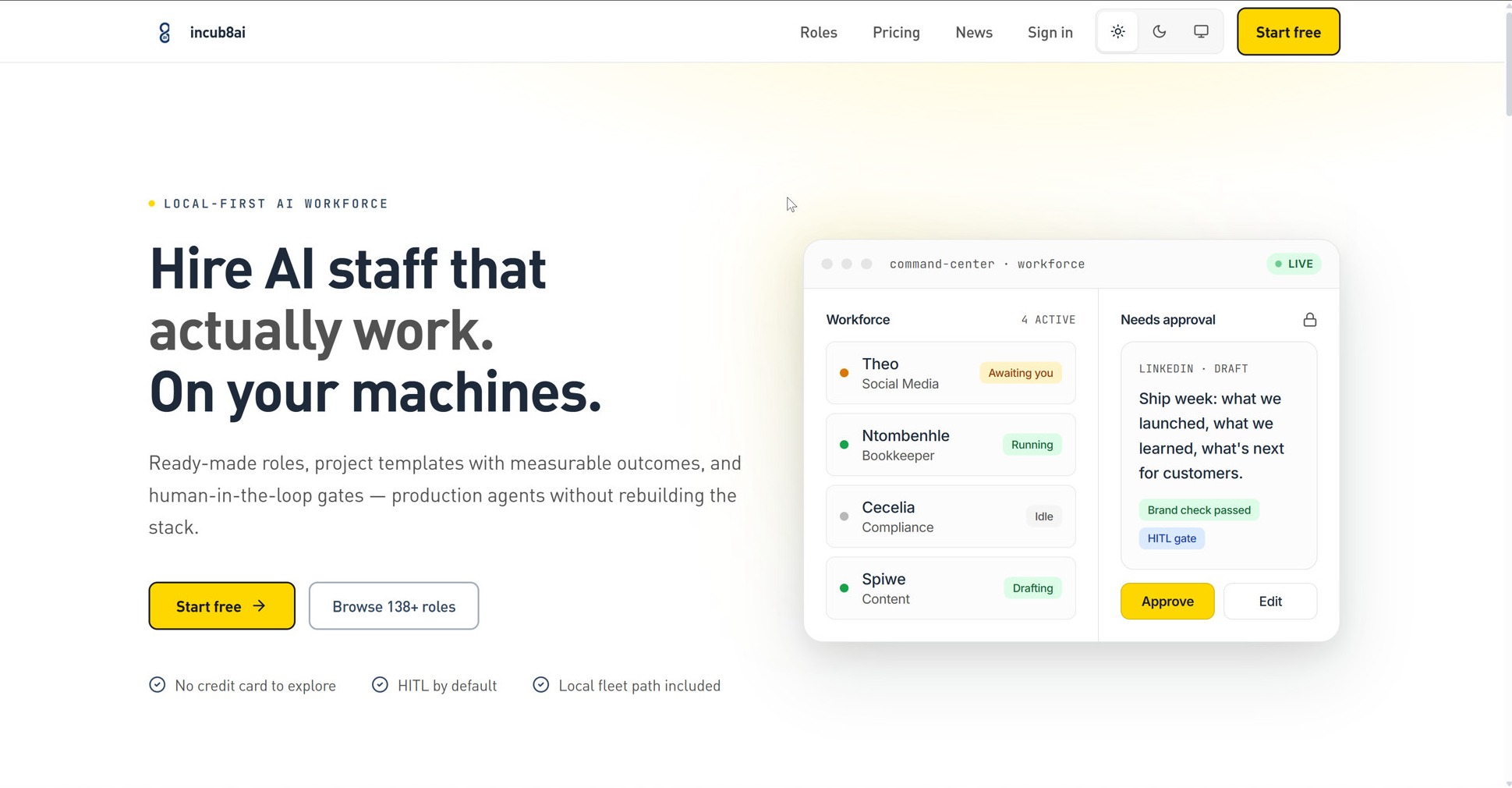incub8ai local-first AI workforce landing