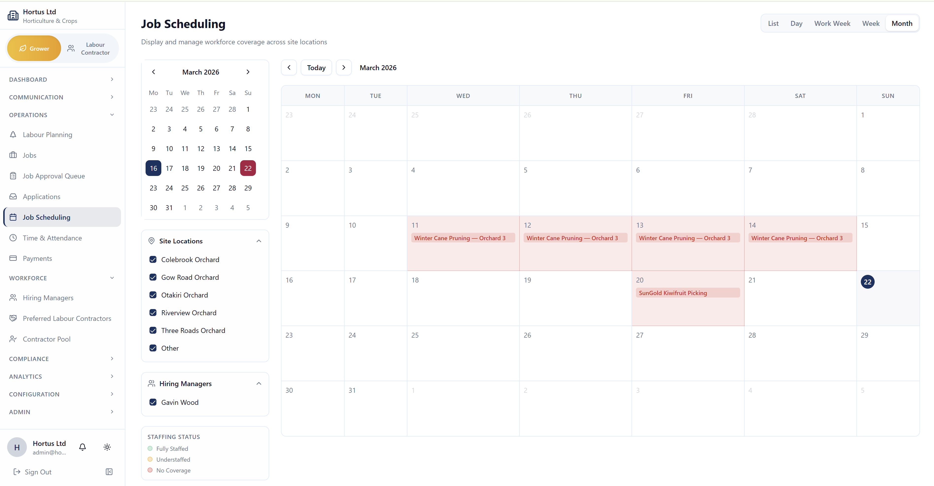 Sebenza job scheduling dashboard