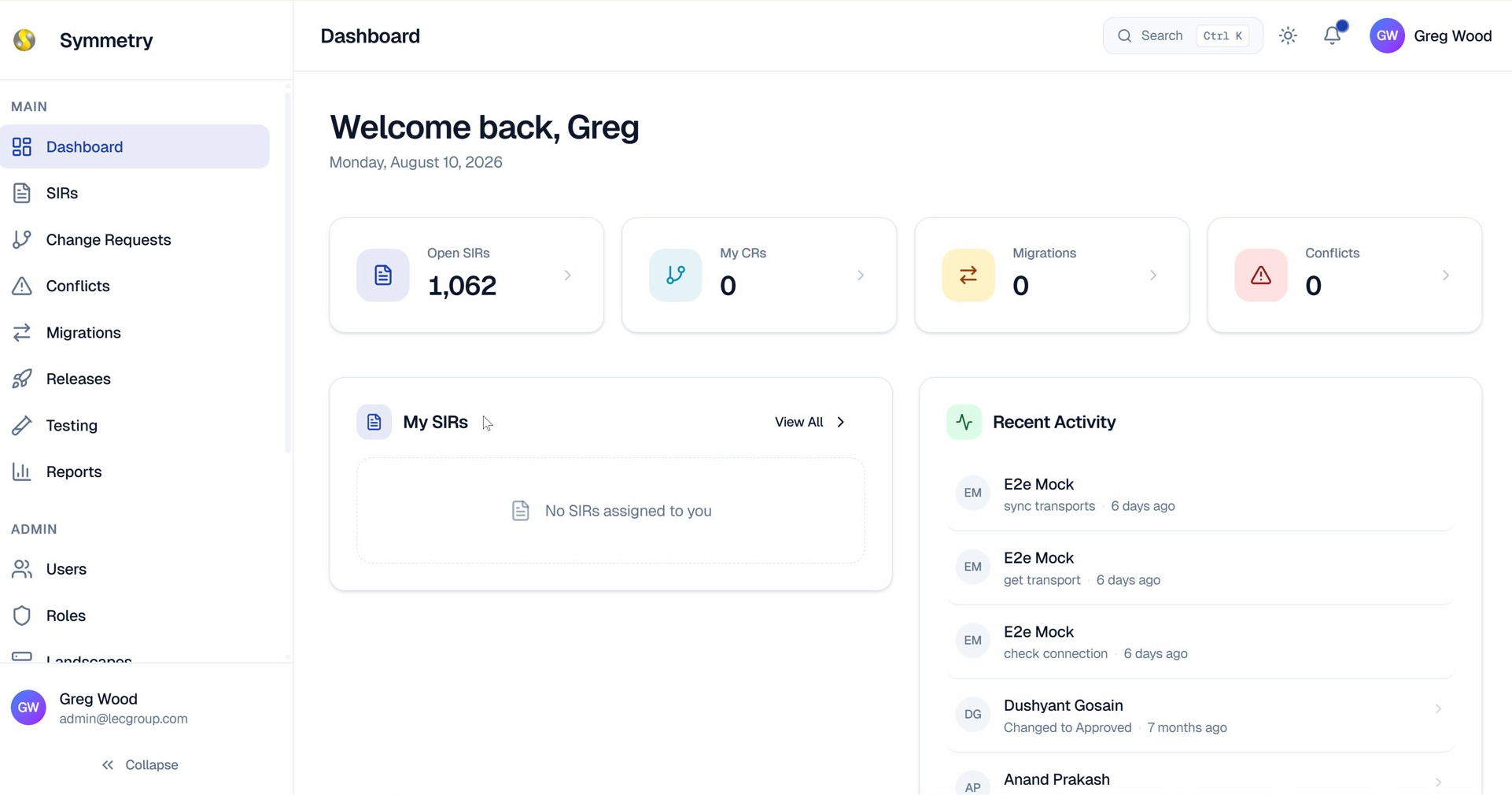 Symmetry SAP change management dashboard